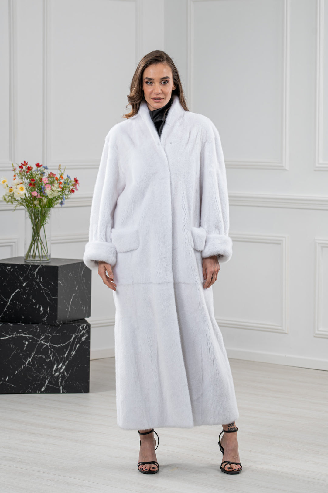 White Mink Fur Coat - Women&