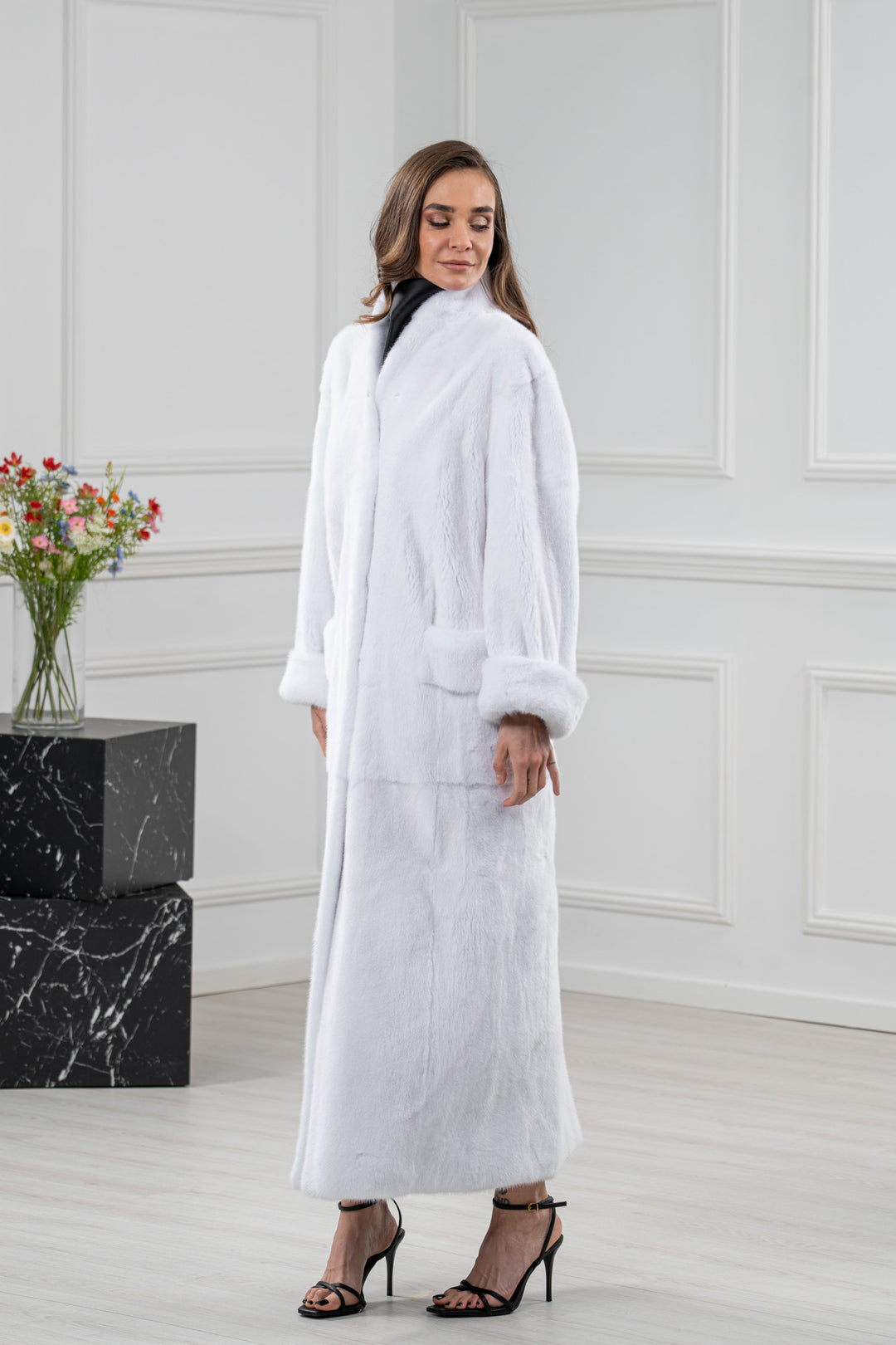 White Mink Fur Coat - Women&