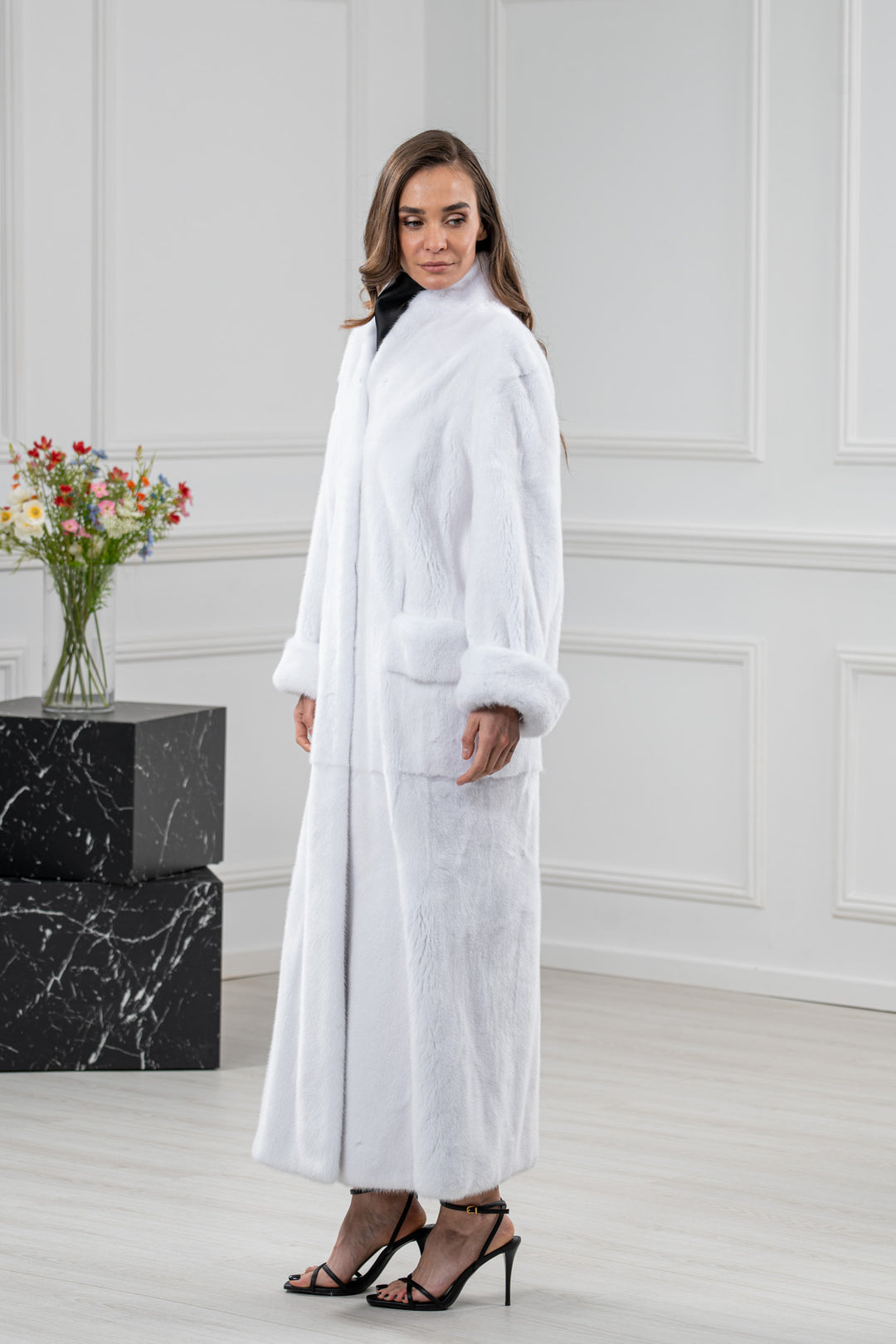 White Mink Fur Coat - Women&