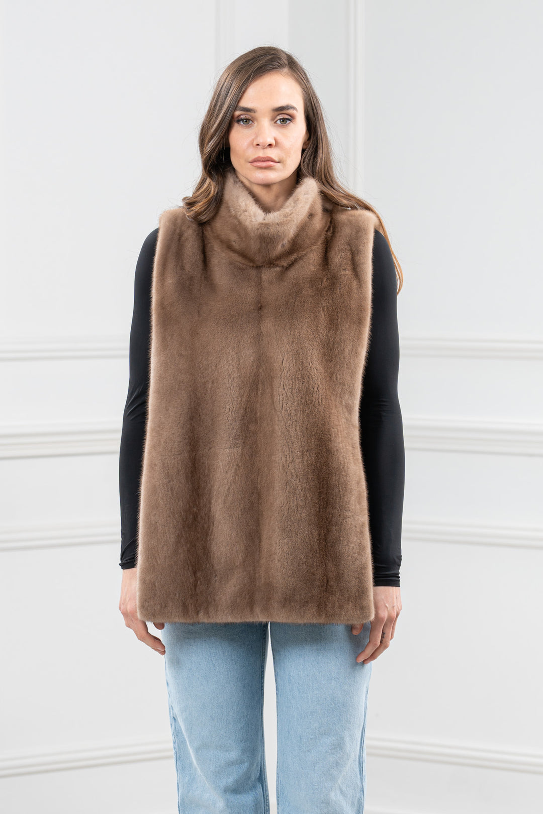 Pastel Mink Fur Short Vest - Women&