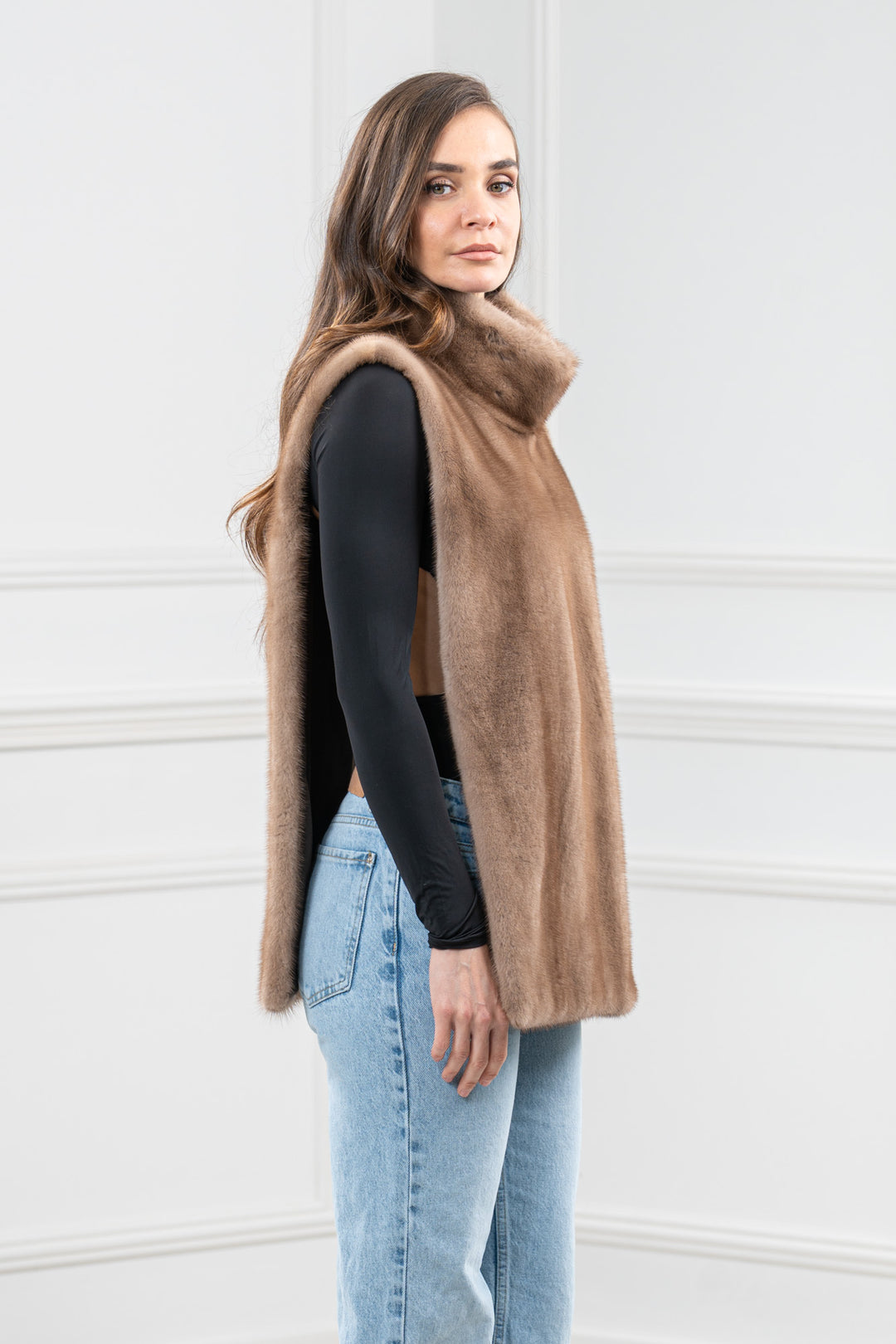 Pastel Mink Fur Short Vest - Women&