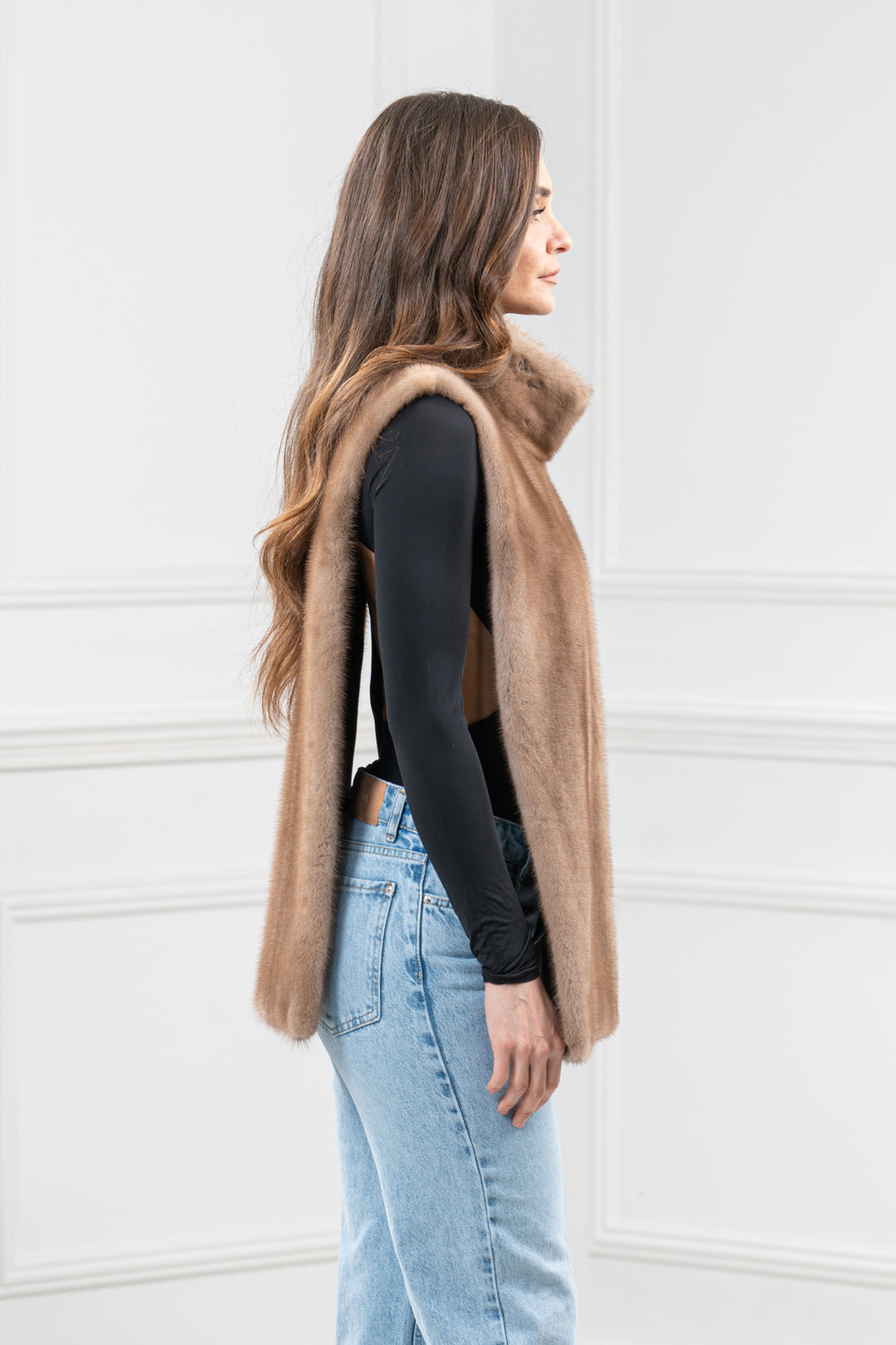 Pastel Mink Fur Short Vest - Women&