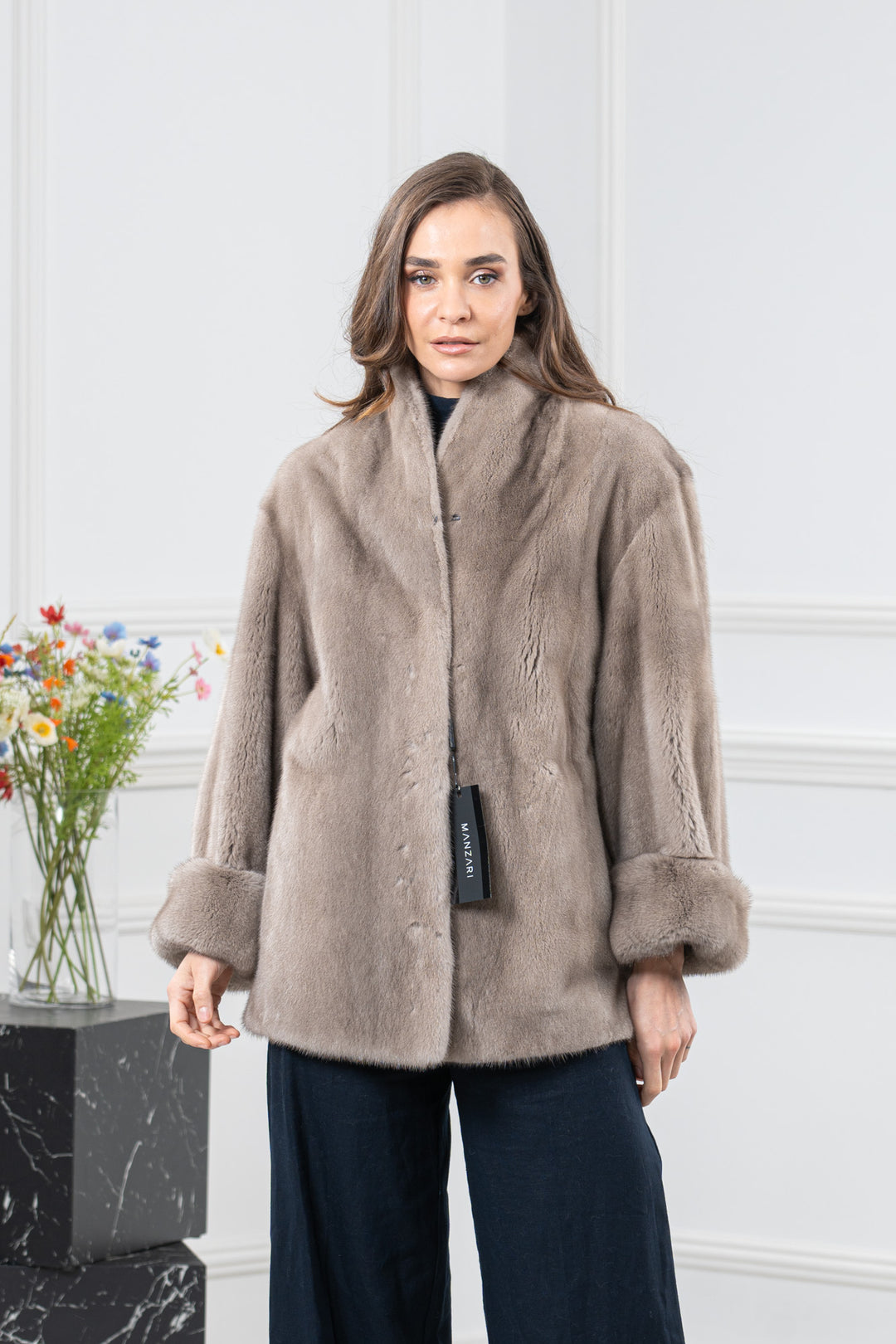 Fisher Skin Natural Long Hair Short Jacket L/O 24M4133 | MANZARI