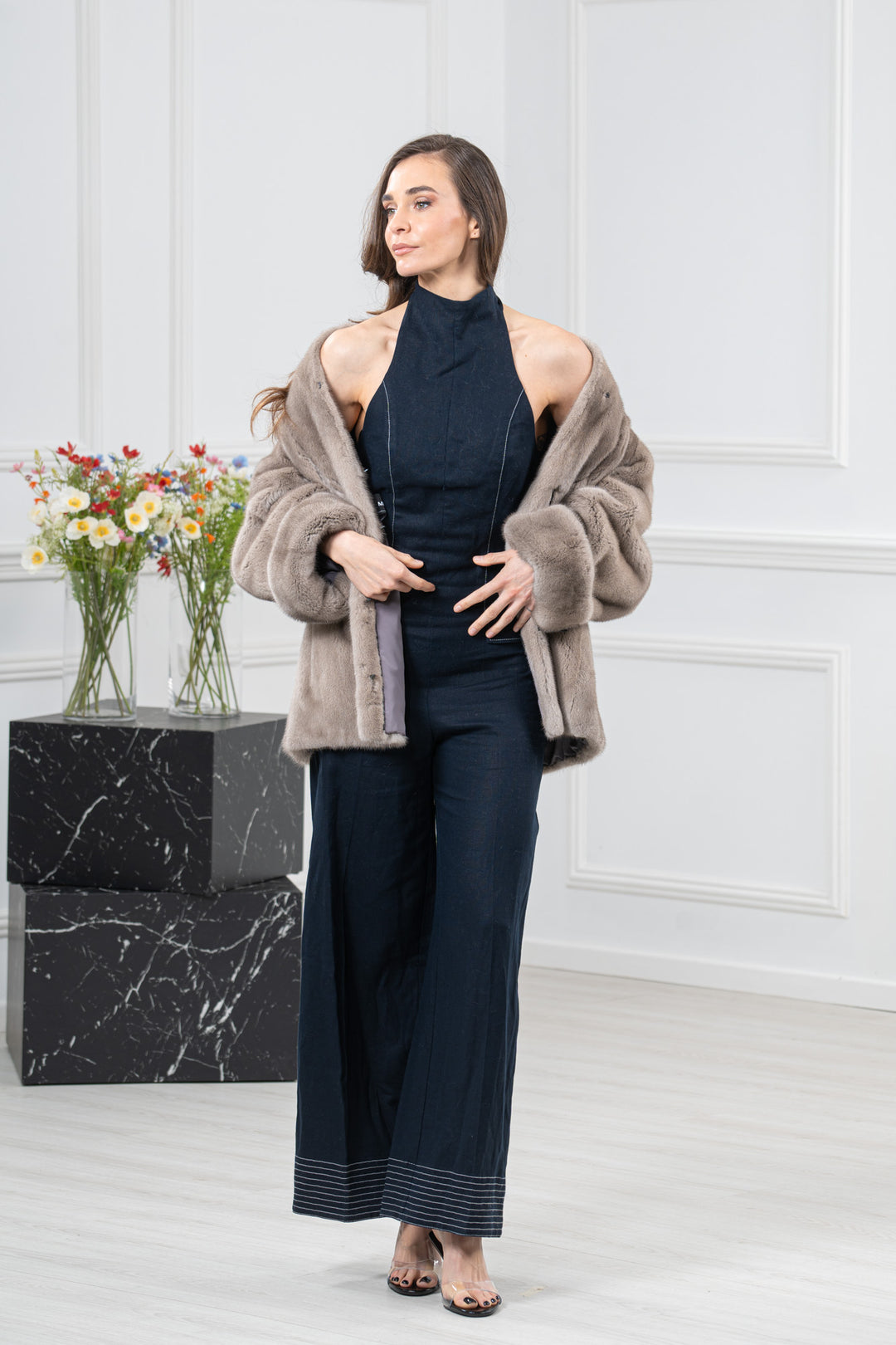 Silver Blue Mink Fur Short Jacket - Women&