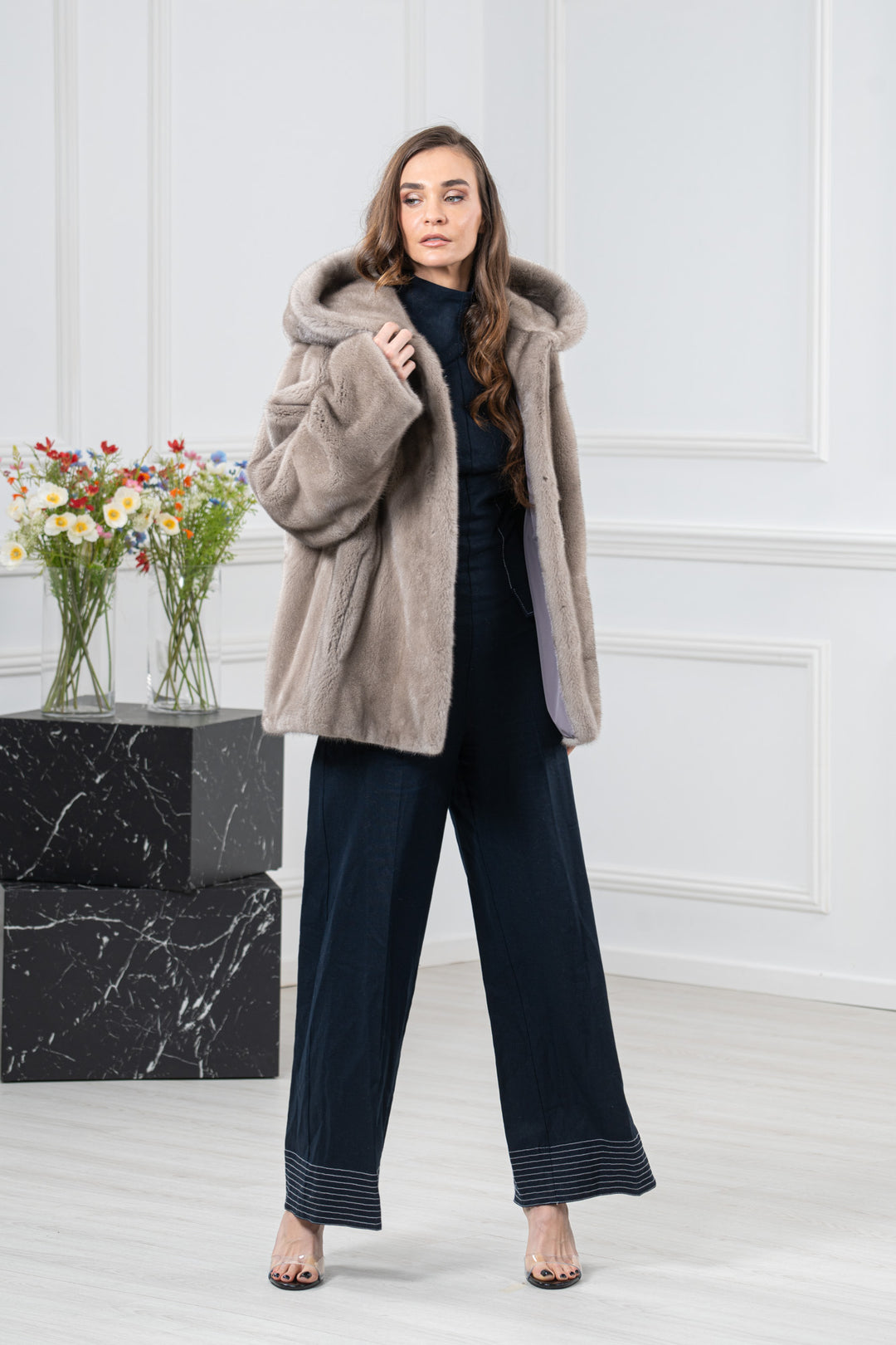 Silver Blue Mink Fur Short Jacket - Women&
