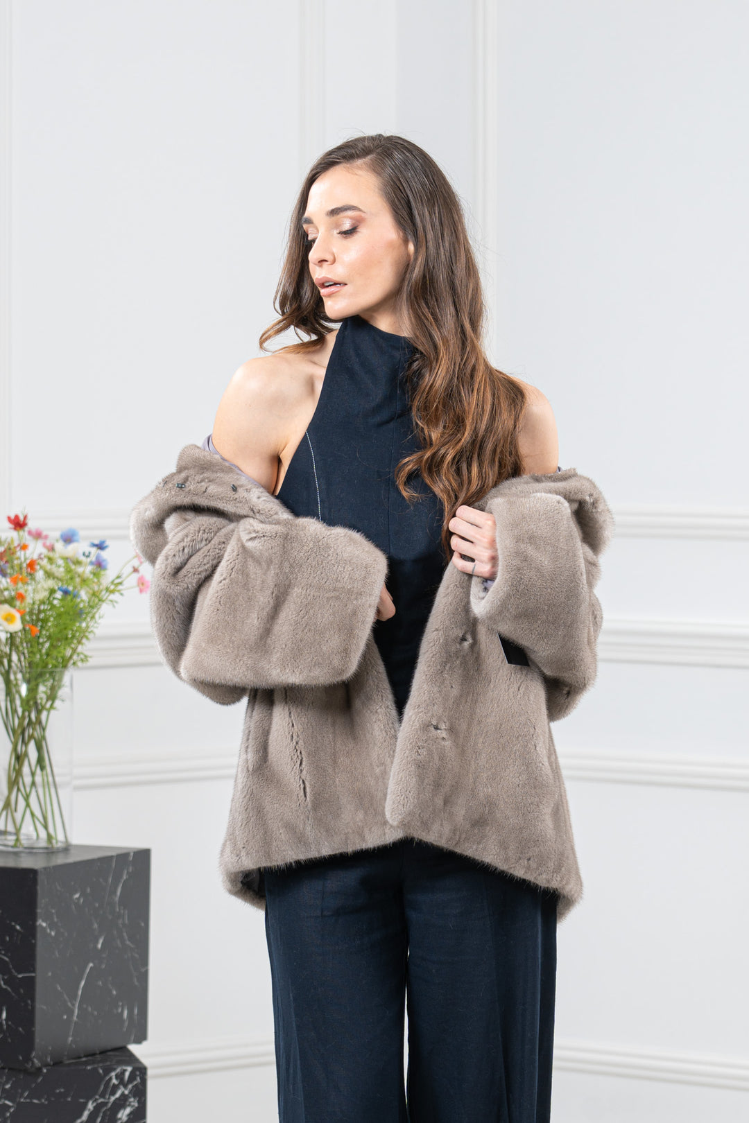 Silver Blue Mink Fur Short Jacket - Women&