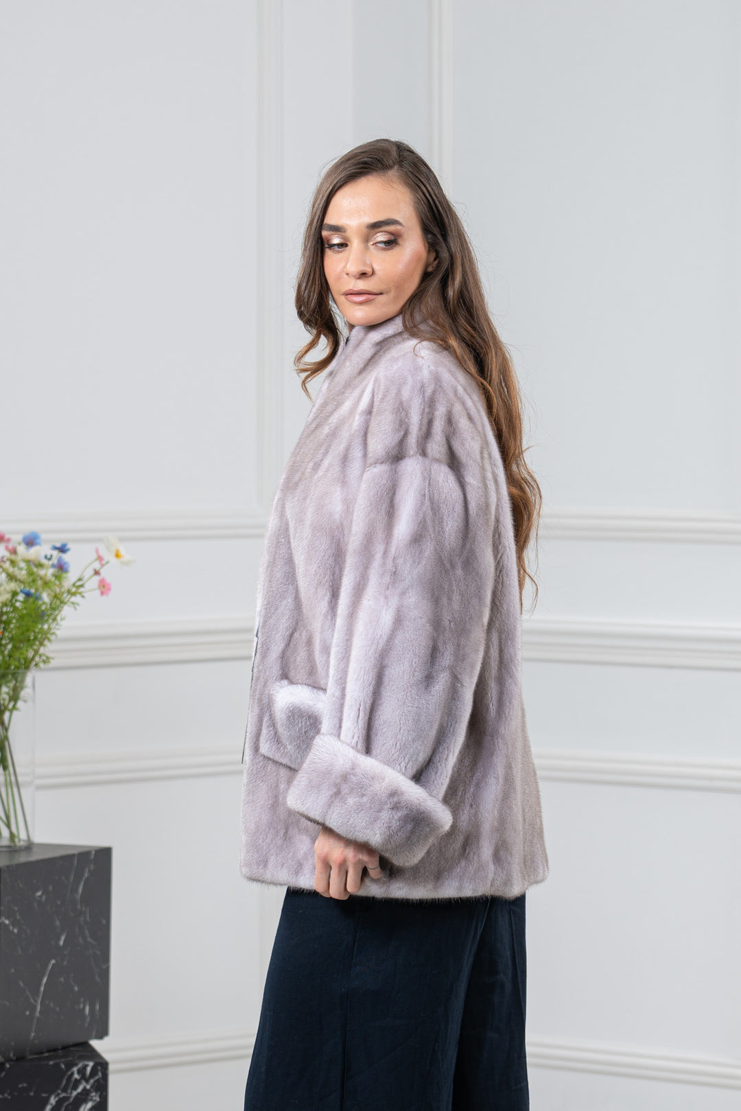 Silver Blue Mink Fur Short Jacket - Women&