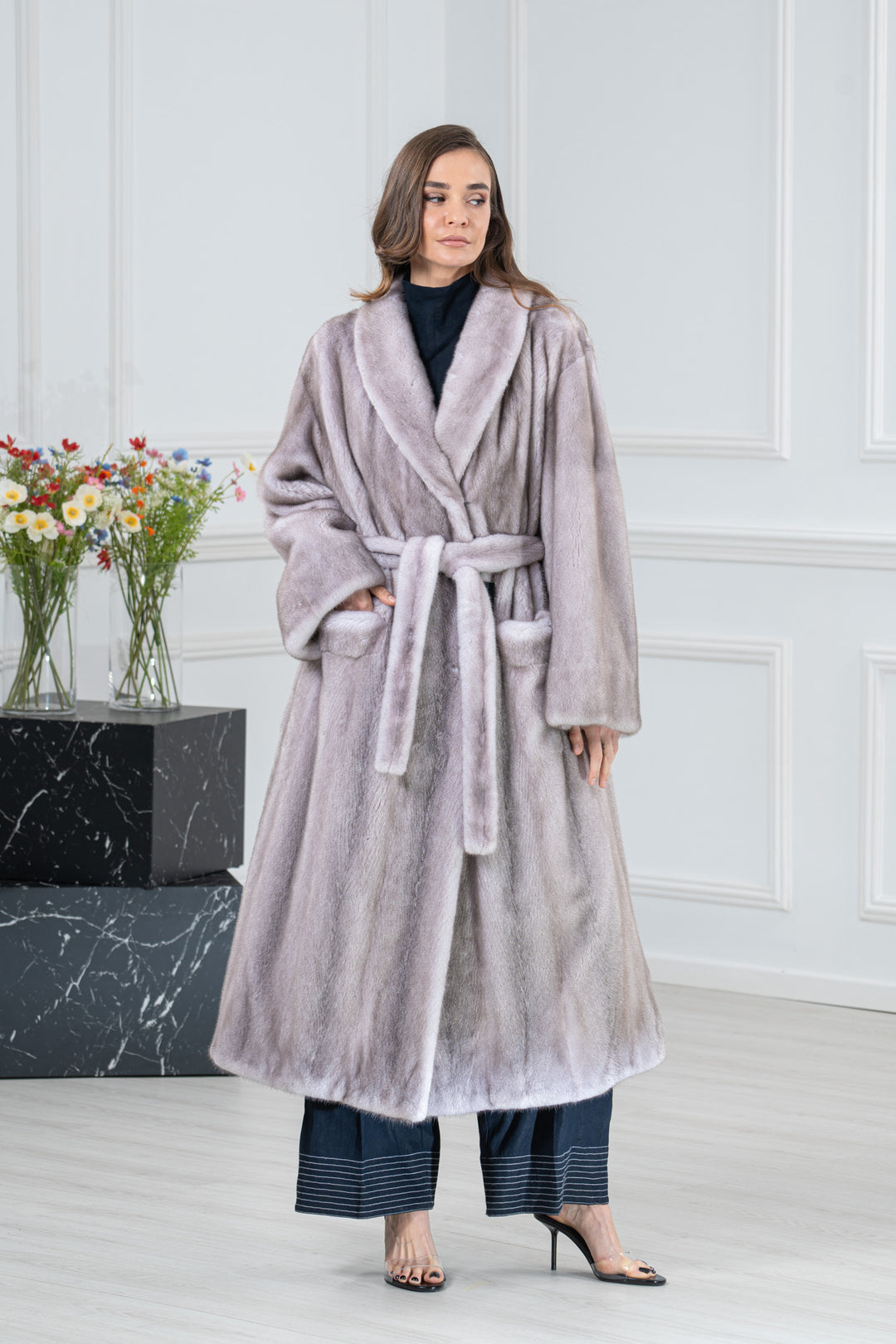Silver Blue Mink Fur Coat - Women&