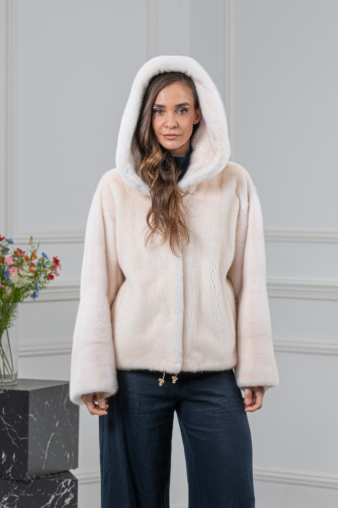 Pearl Mink Fur Short Jacket With Hood - Women&