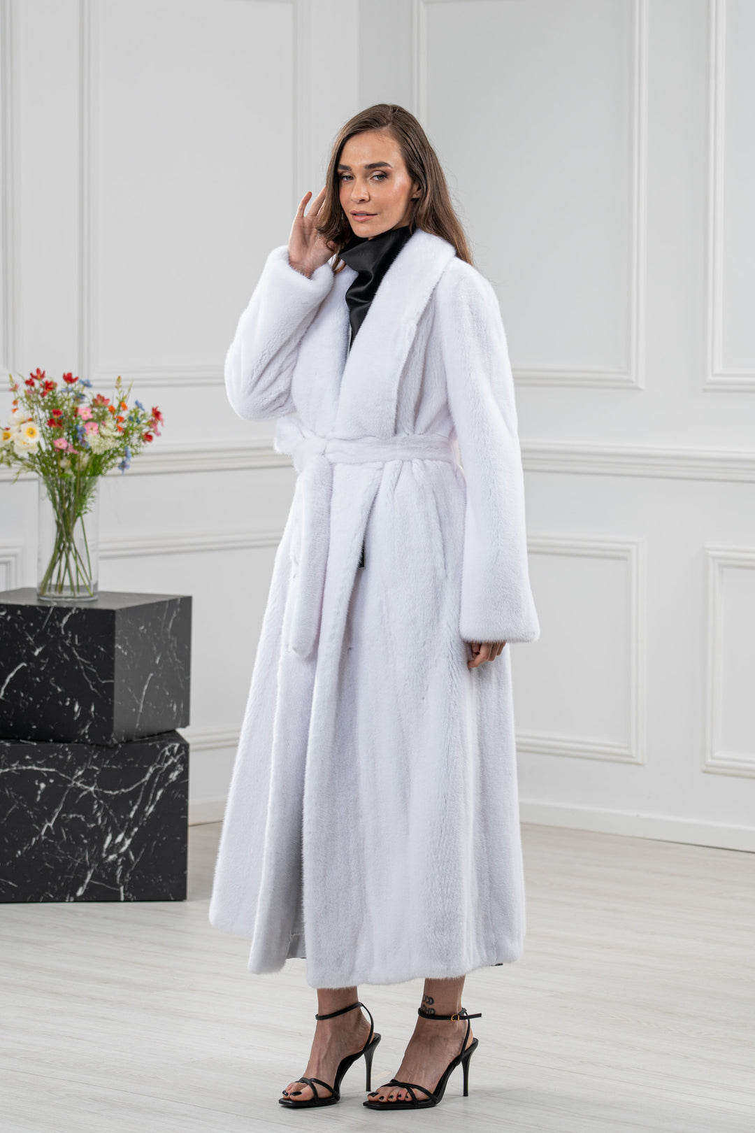 White Mink Fur Coat - Women&
