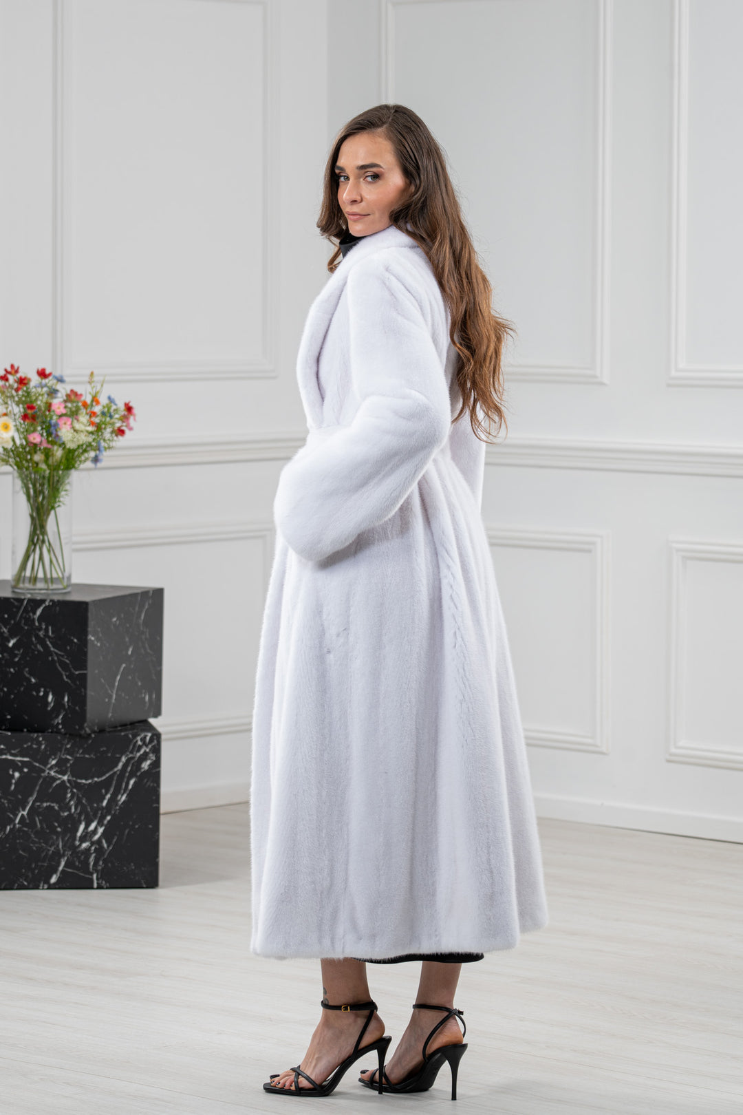 White Mink Fur Coat - Women&