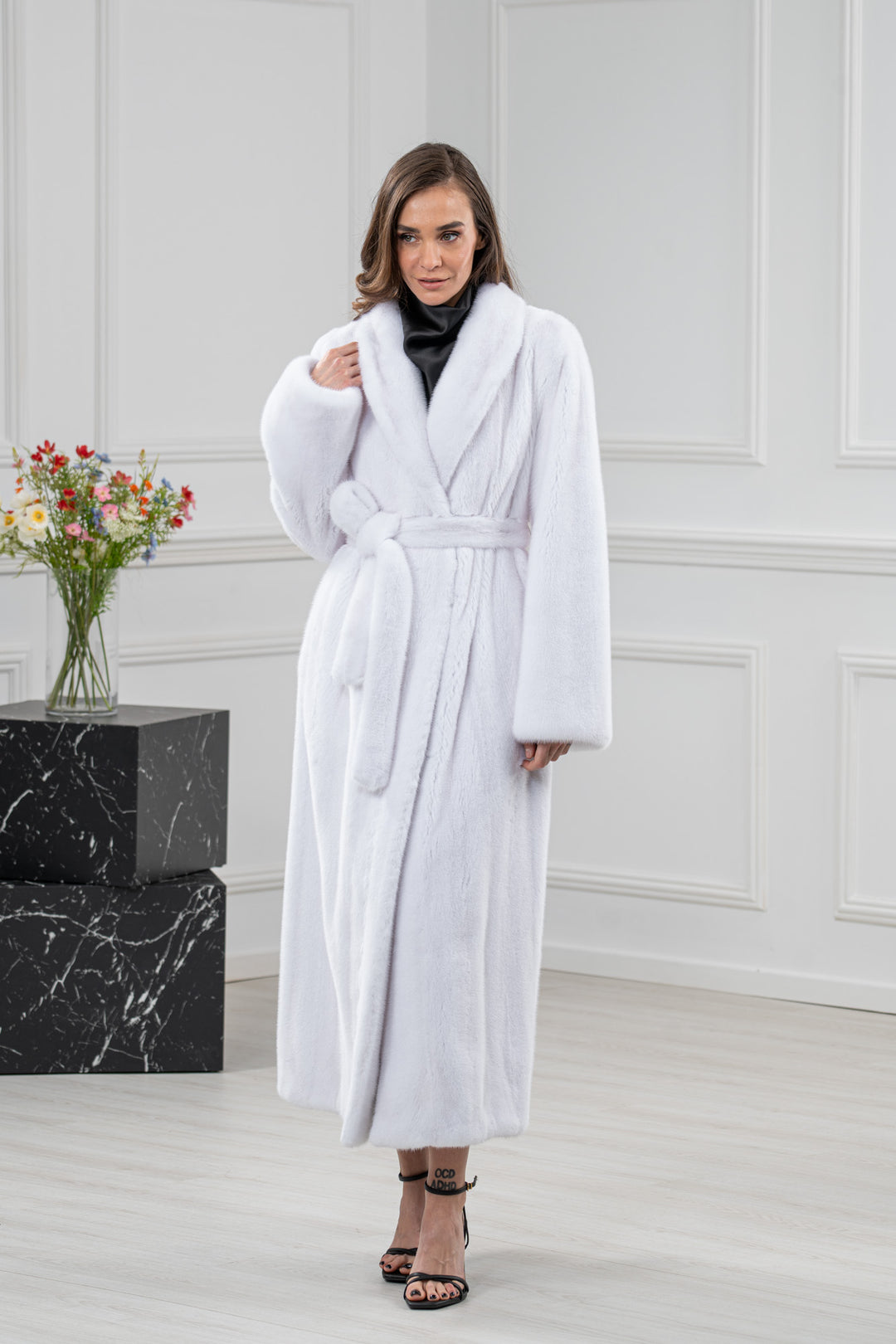 White Mink Fur Coat - Women&