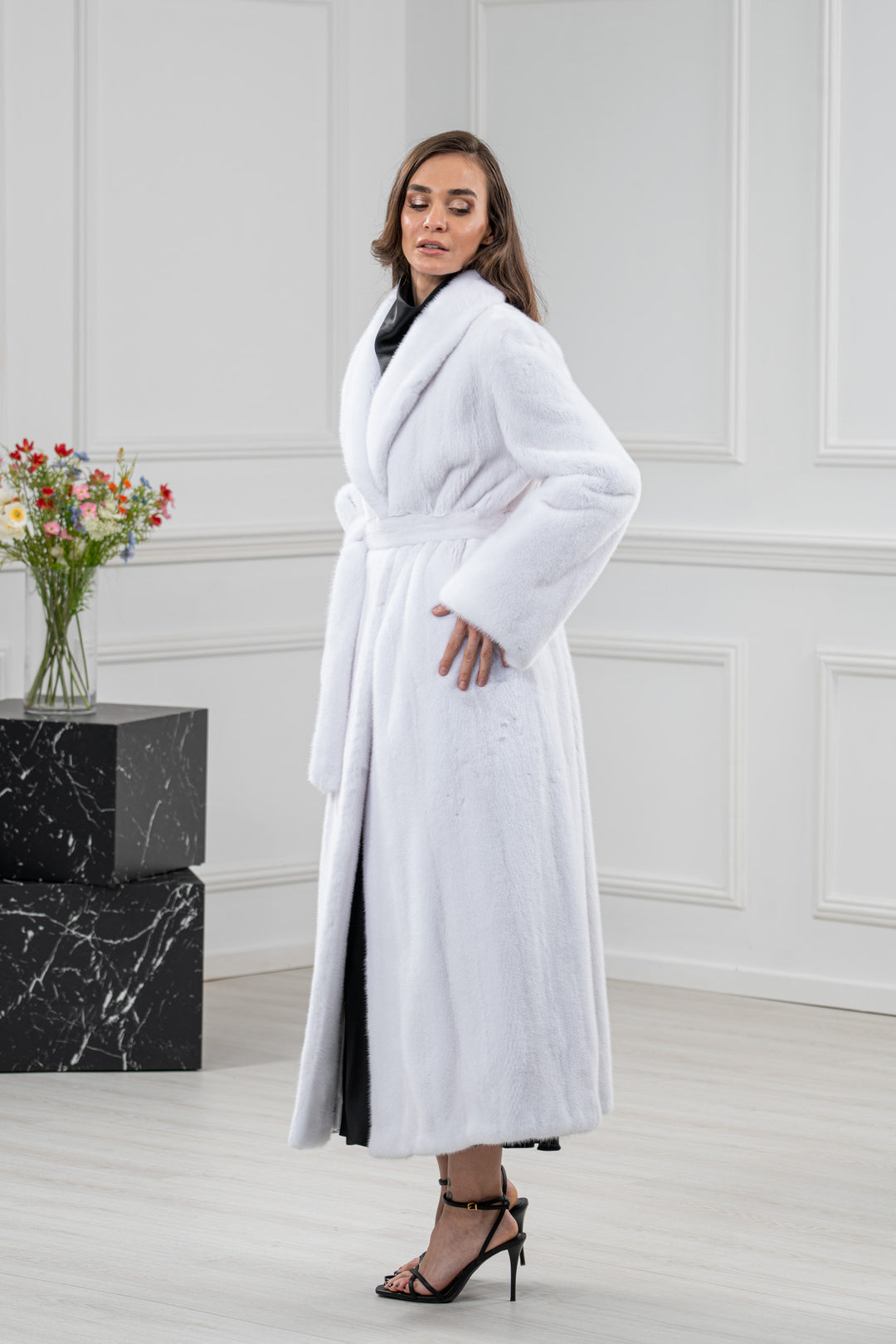 White Mink Fur Coat - Women&