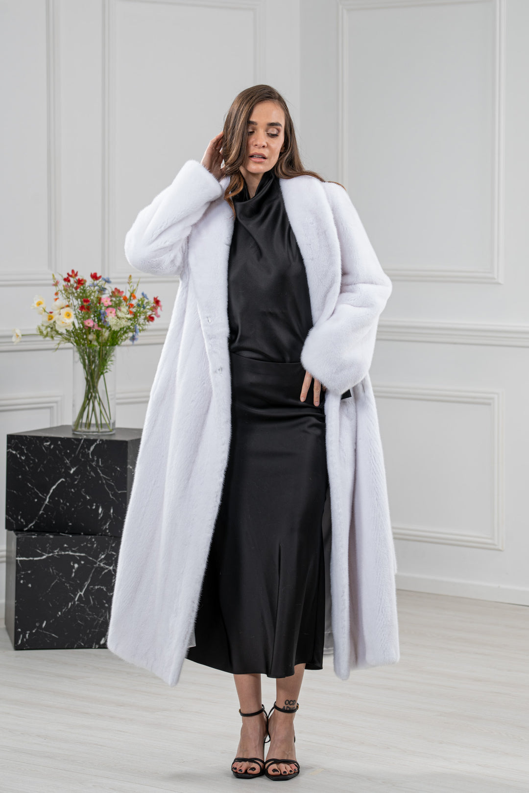 White Mink Fur Coat - Women&