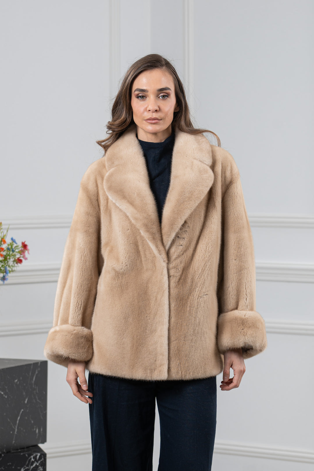 White Mink Fur Short Jacket with Hood - Women&