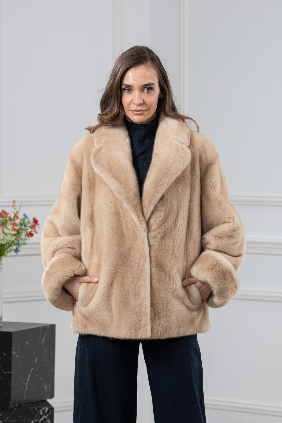 White Mink Fur Short Jacket with Hood - Women&