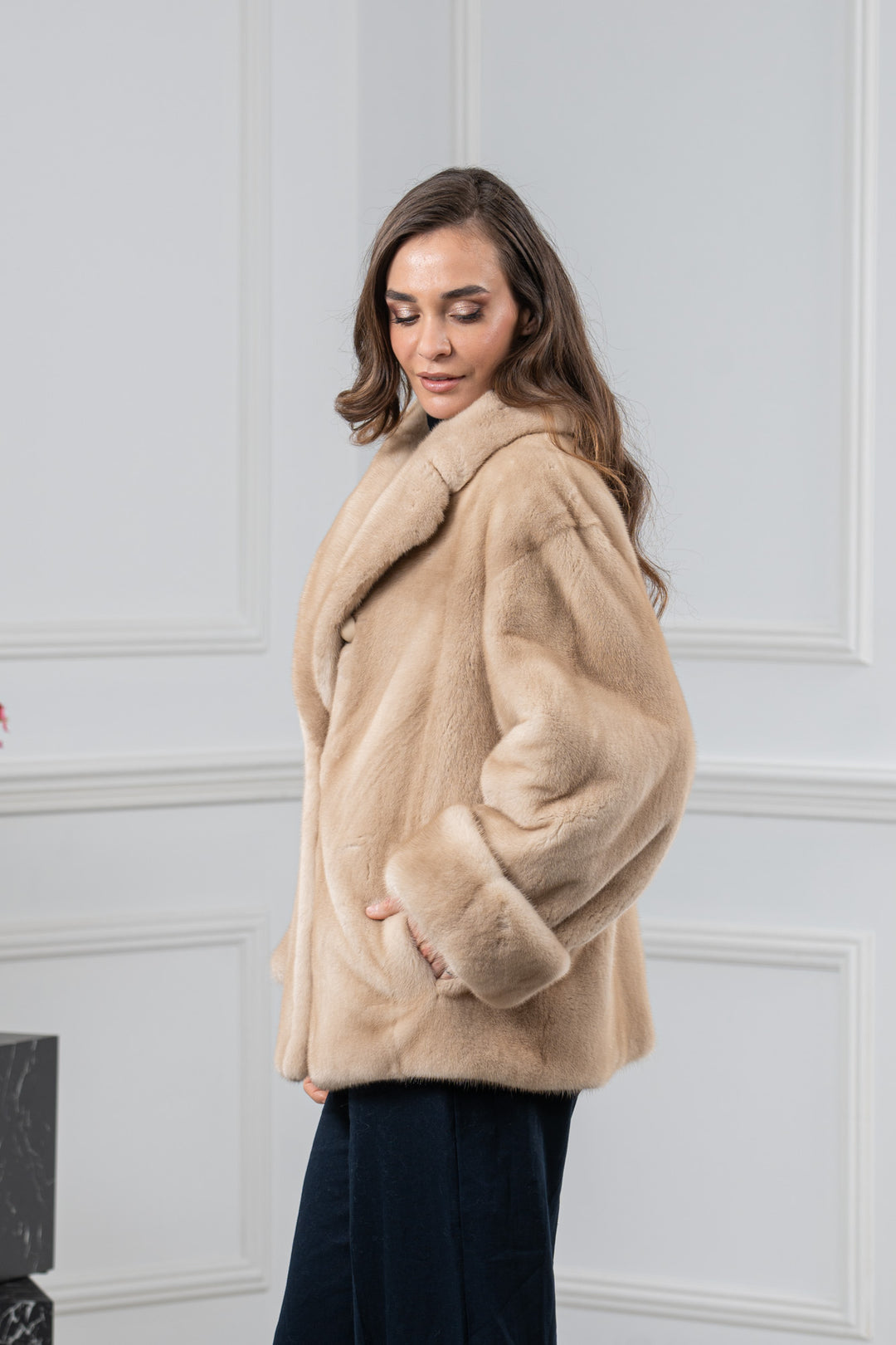 White Mink Fur Short Jacket with Hood - Women&