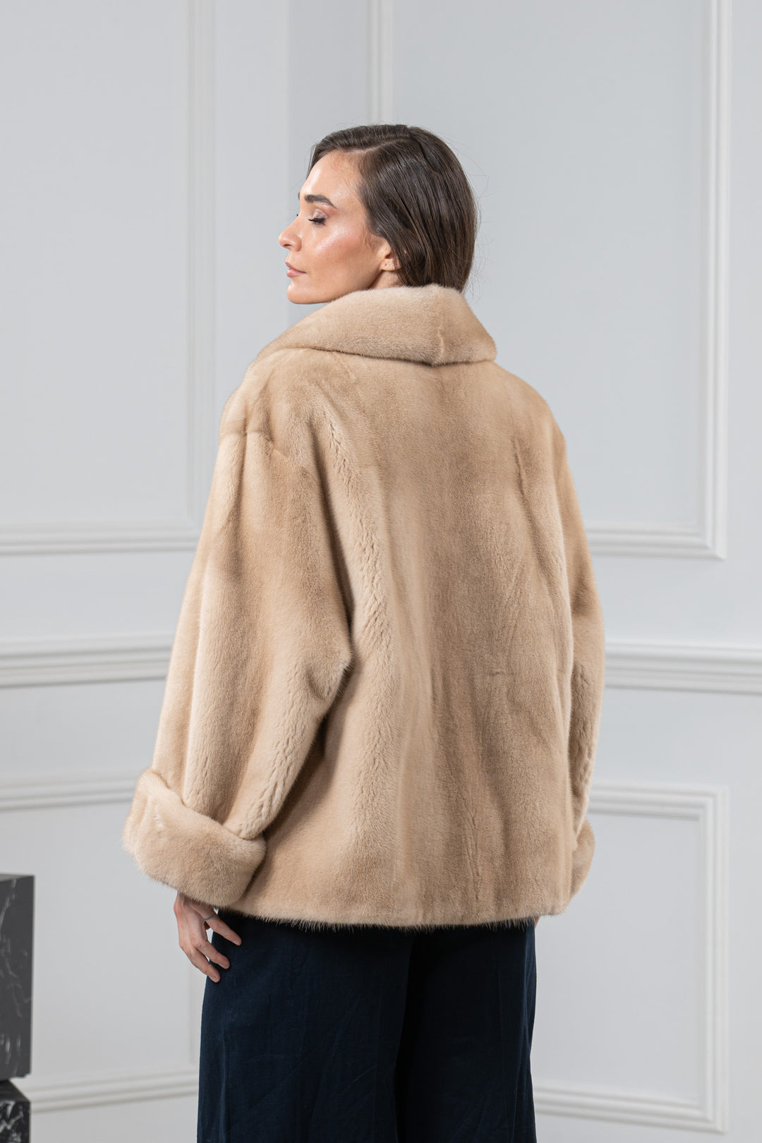 White Mink Fur Short Jacket with Hood - Women&