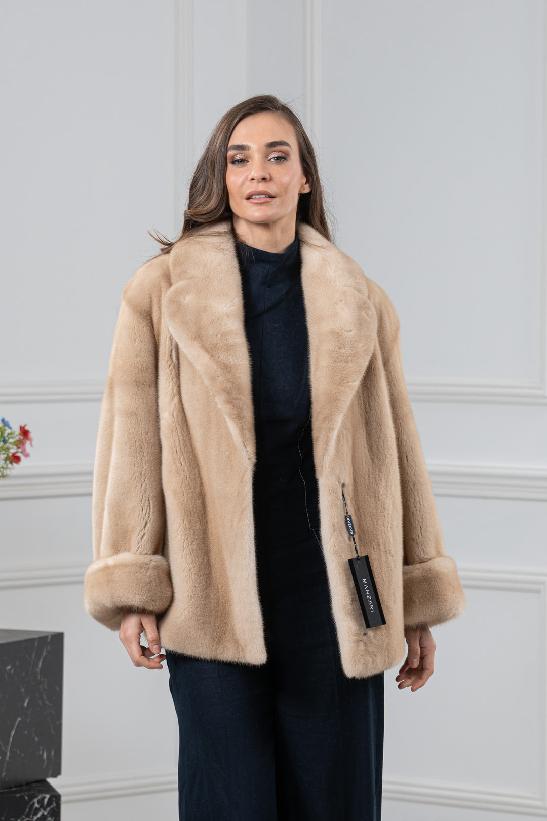 White Mink Fur Short Jacket with Hood - Women&