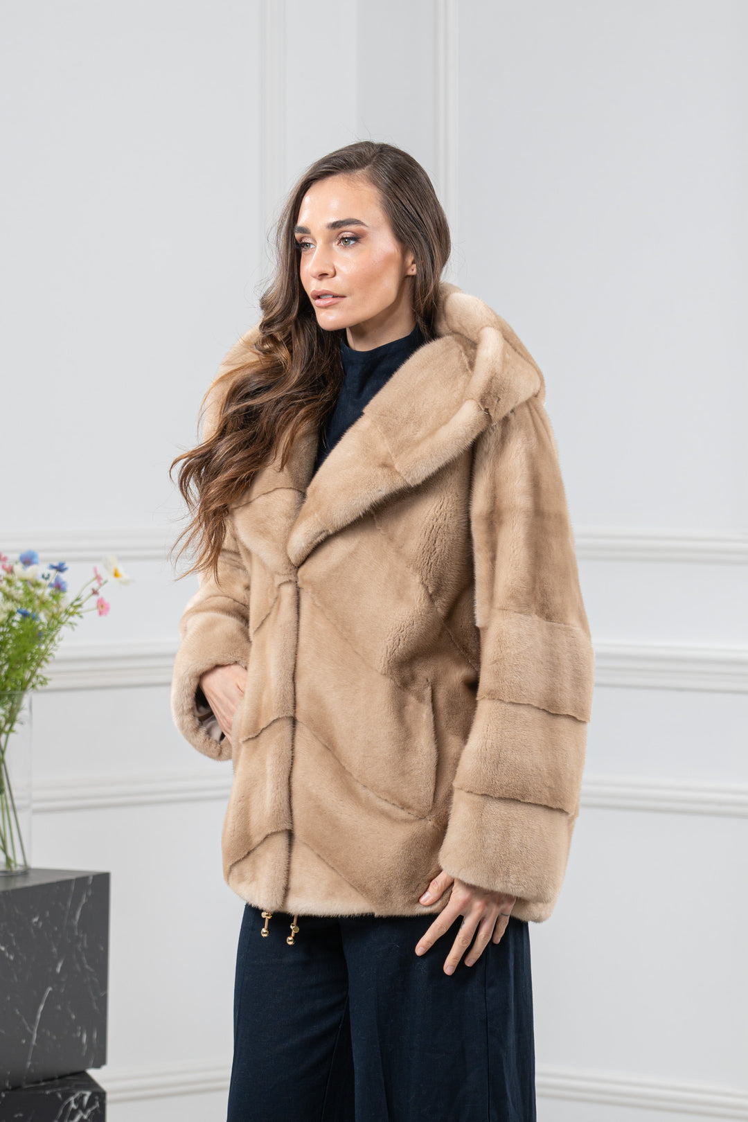 Palomino Mink Fur Short Jacket with Hood - Women&