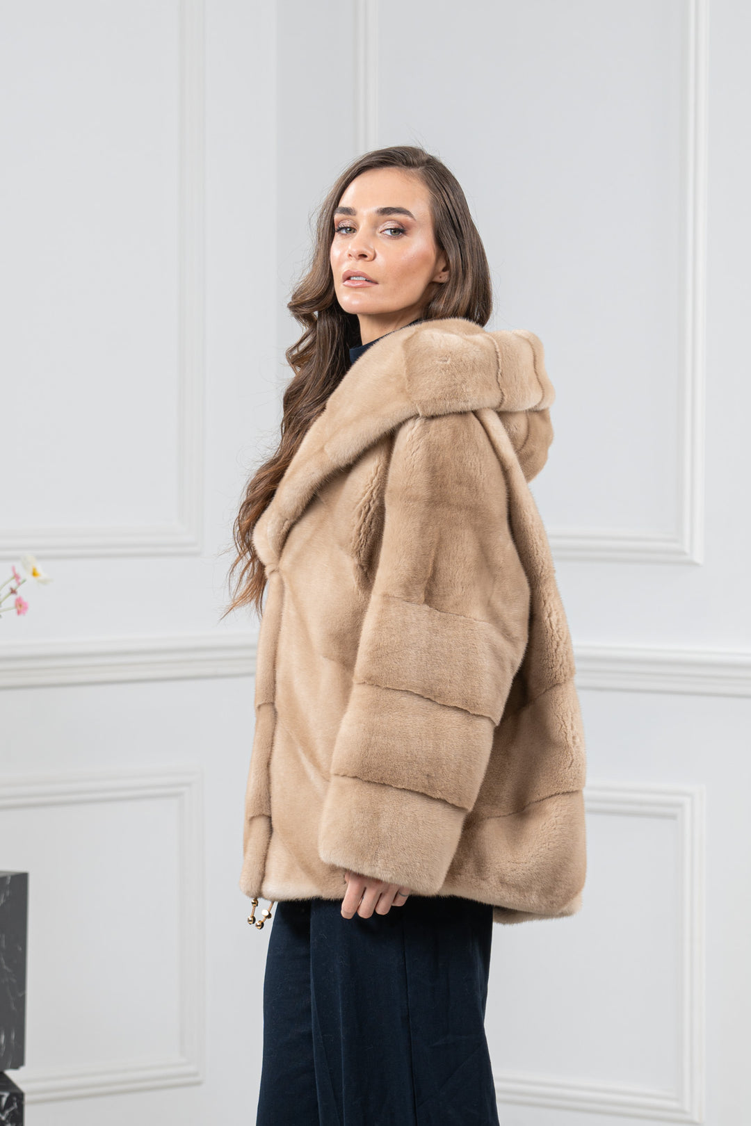 Palomino Mink Fur Short Jacket with Hood - Women&