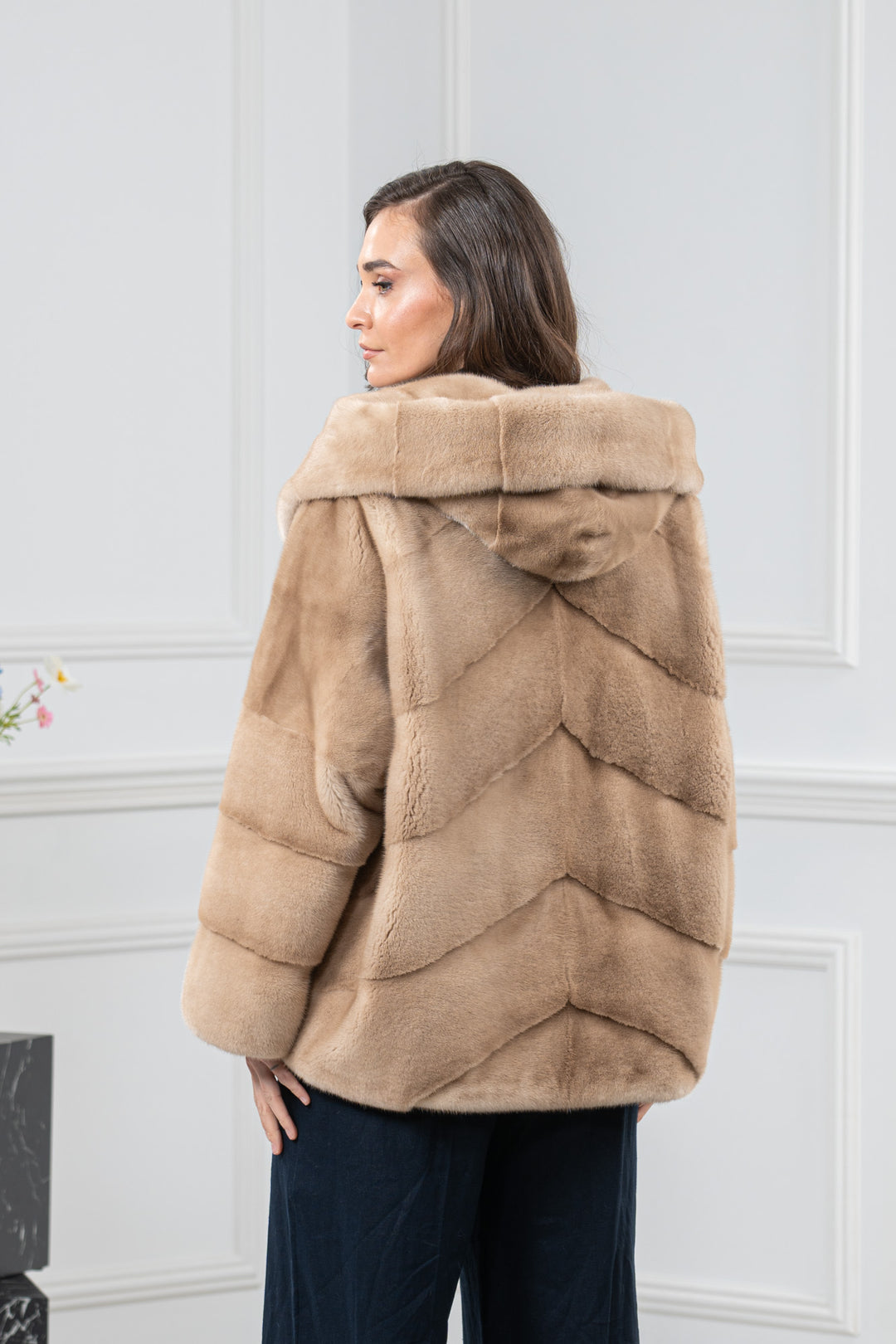 Palomino Mink Fur Short Jacket with Hood - Women&