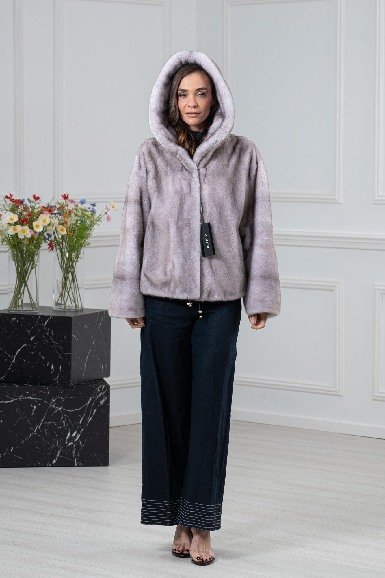 Mink Silver Blue G/W Velvet Short Jacket L/O 26M222 | MANZARI