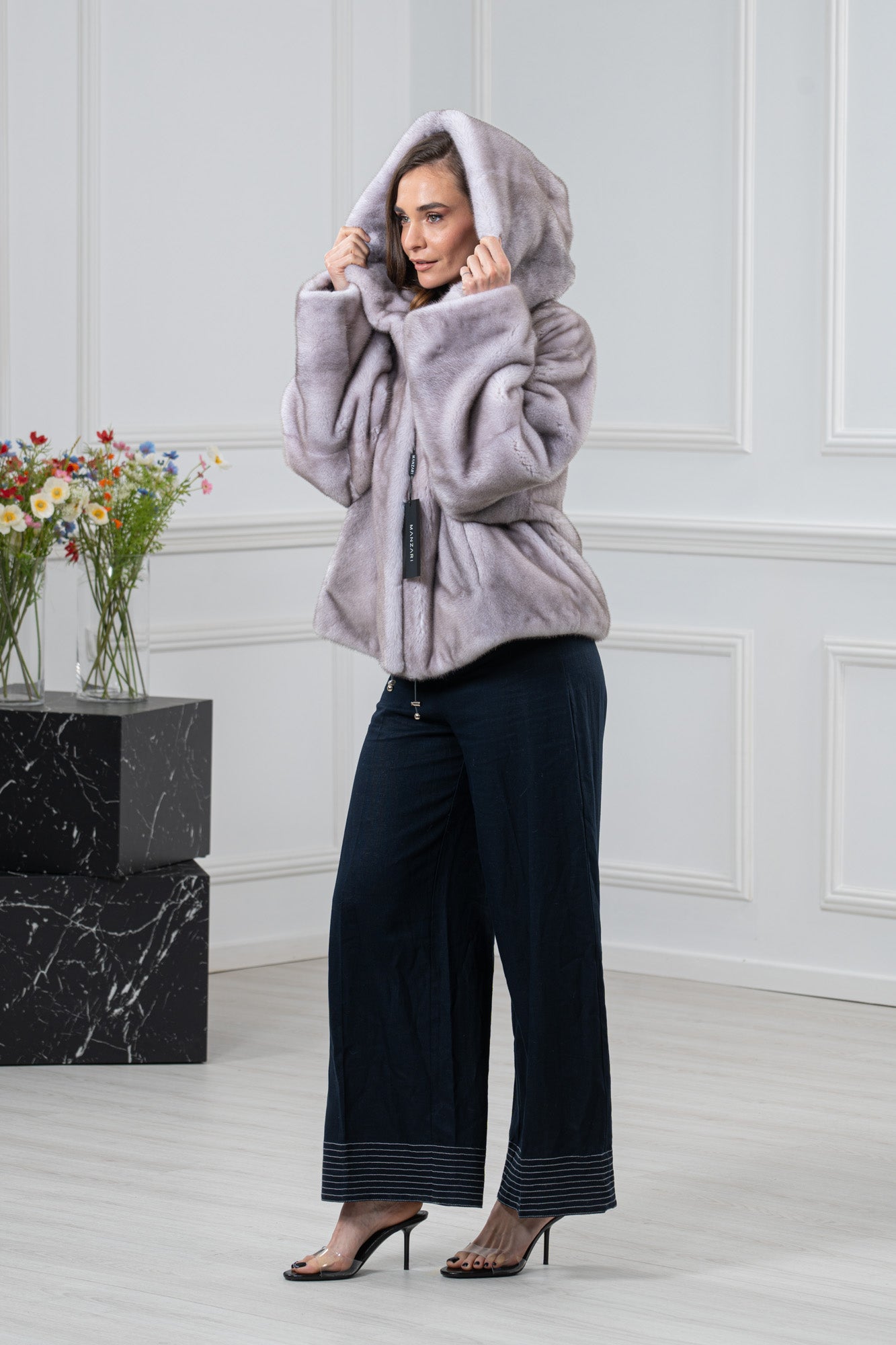 Mink Silver Blue G/W Velvet Short Jacket L/O 26M222 | MANZARI