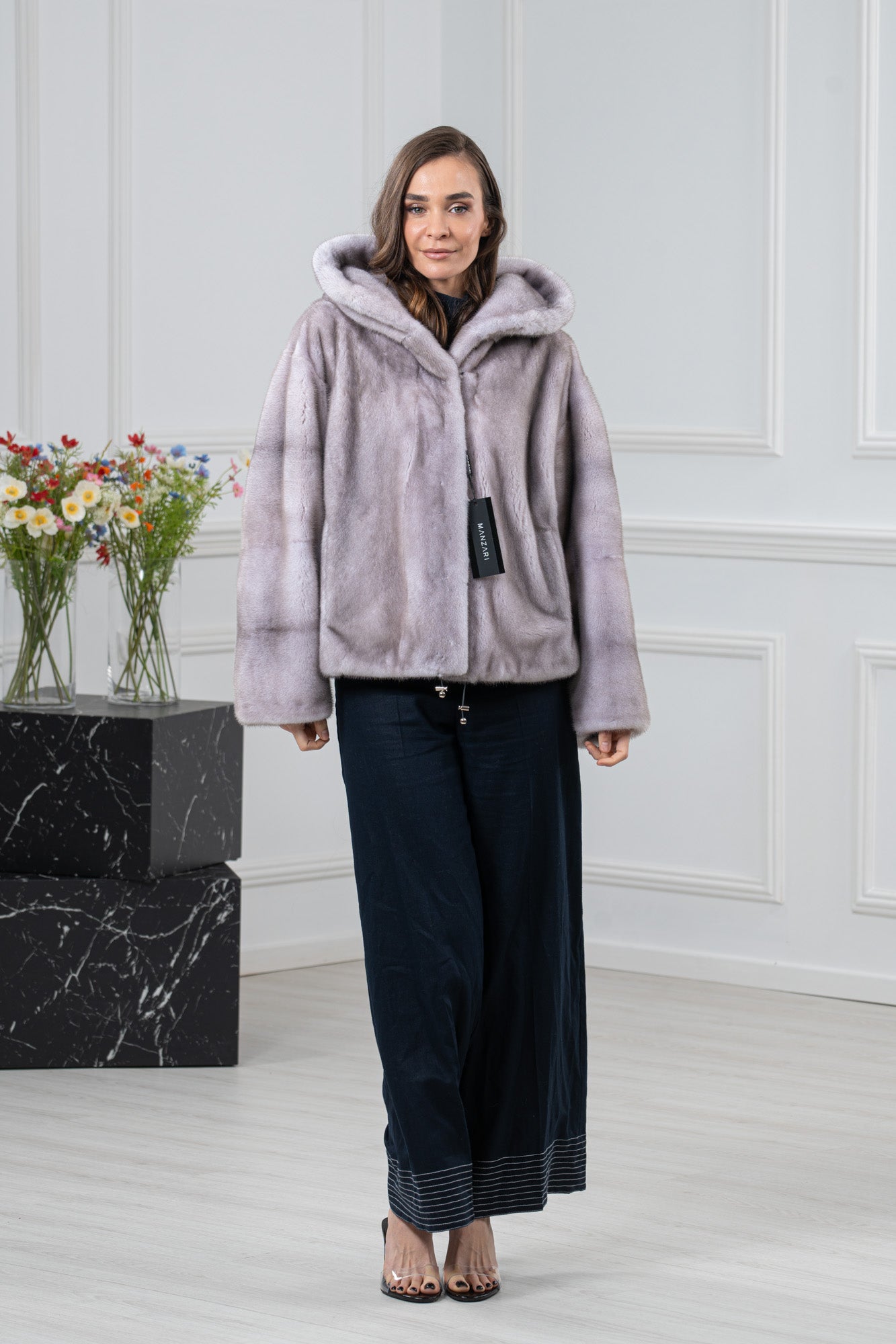 ジャケット・アウター MUGUET duffle short fur coat GRAY Mink Silver Blue G/W Velvet Short Jacket L/O 26M222 | MANZARI
