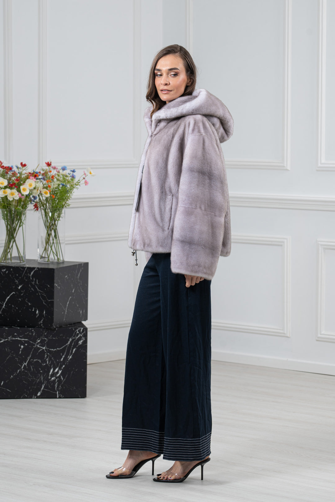 Silver Blue Mink Fur Short Jacket - Women&