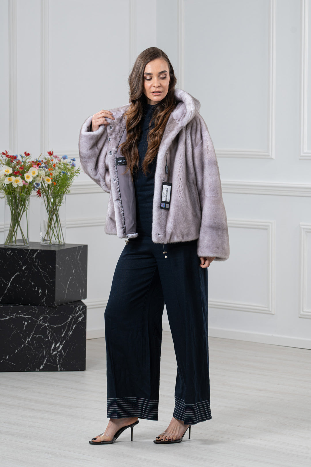 Silver Blue Mink Fur Short Jacket - Women&