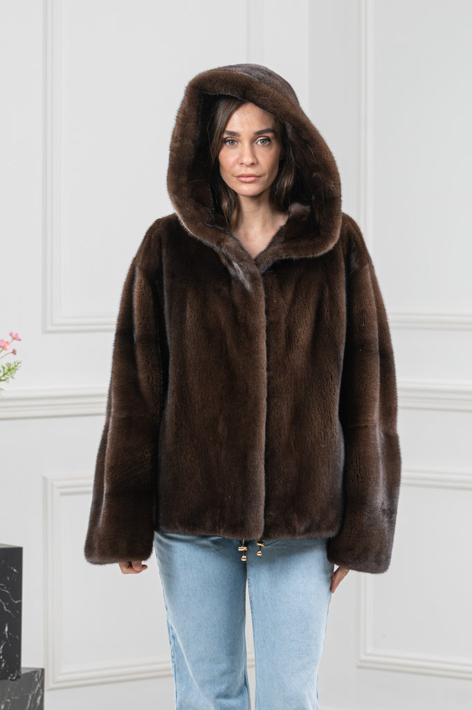 Mink Mahogany Velvet Short Jacket L/O 26M222 | MANZARI