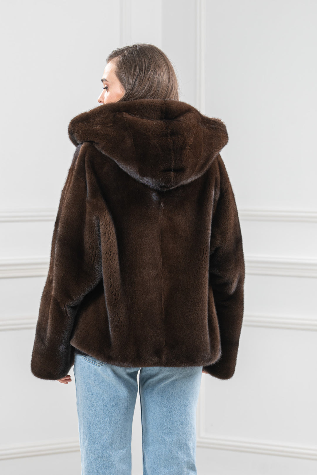 Mahogany Mink Fur Short Jacket With Hood - Women&