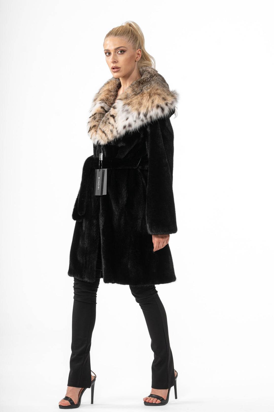 Chic Black Mink fur coat by manzari for a bold statement