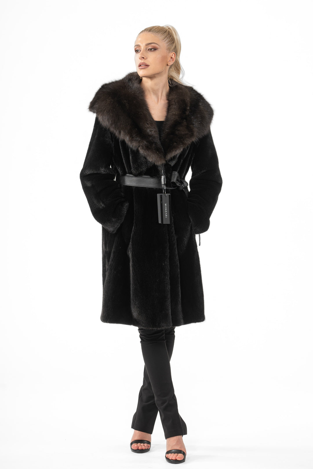 Chic Black Mink fur coat by manzari for a bold statement
