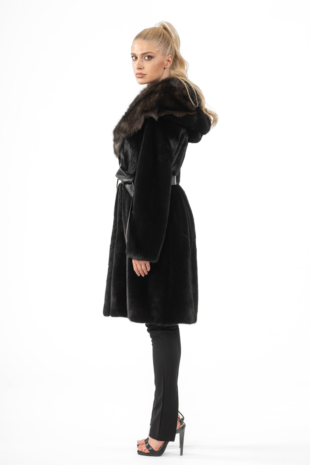 High-quality Black Mink fur coat for luxury lovers