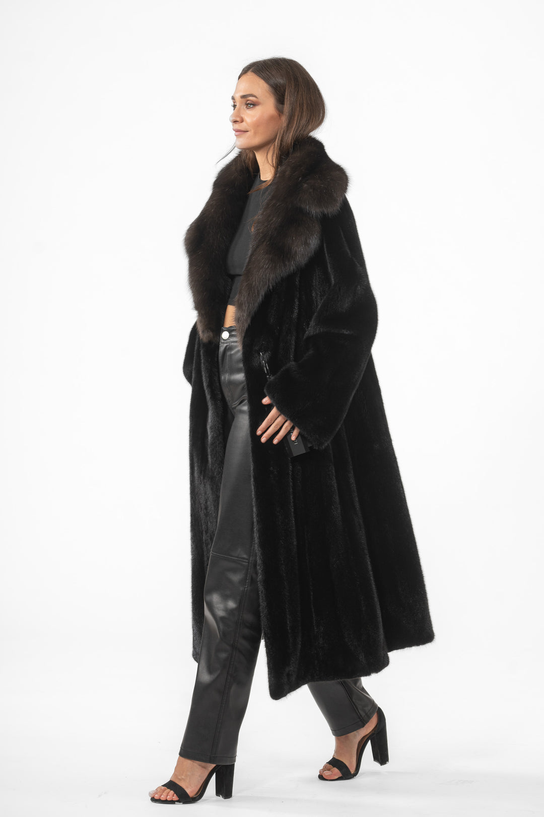 Chic Black Mink fur coat by manzari for a bold statement