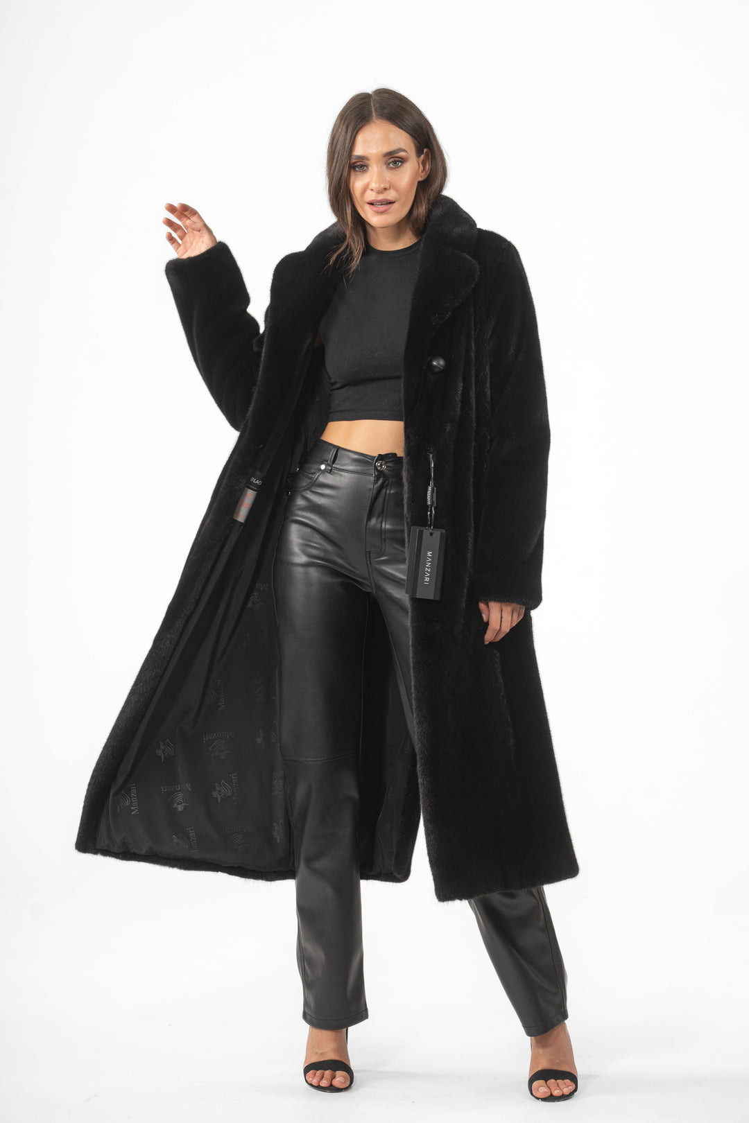 Manzari Black Mink fur coat with a modern touch