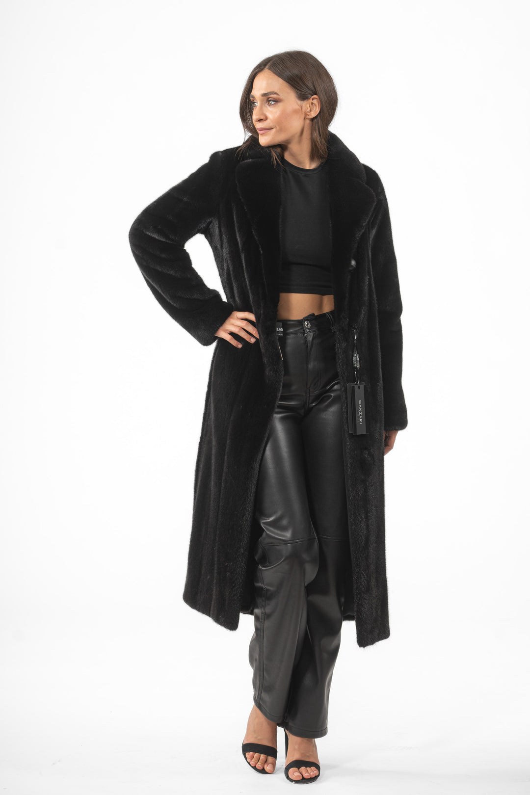 Chic Black Mink fur coat by manzari for a bold statement