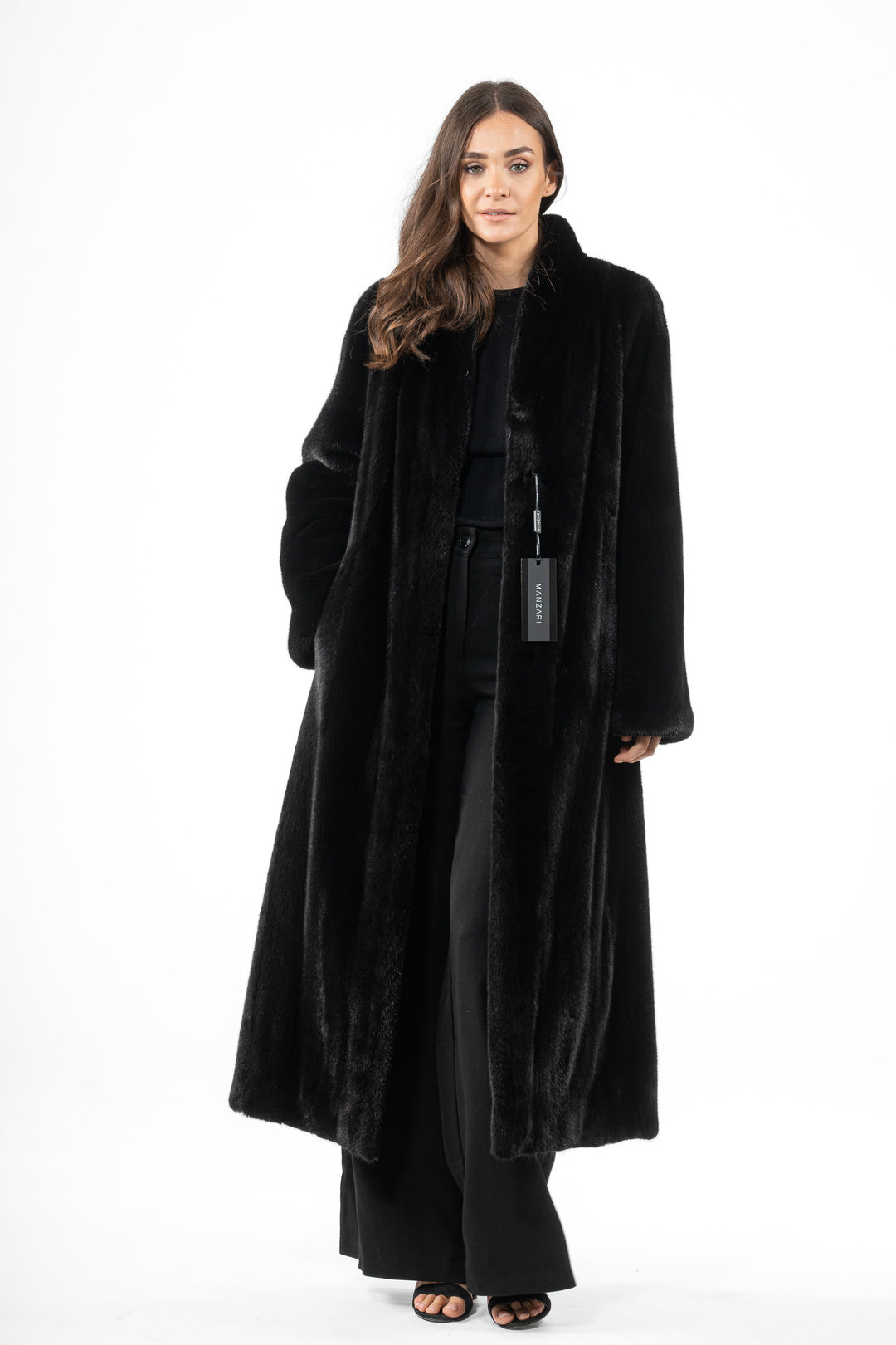 Chic Black Mink fur coat by manzari for a bold statement