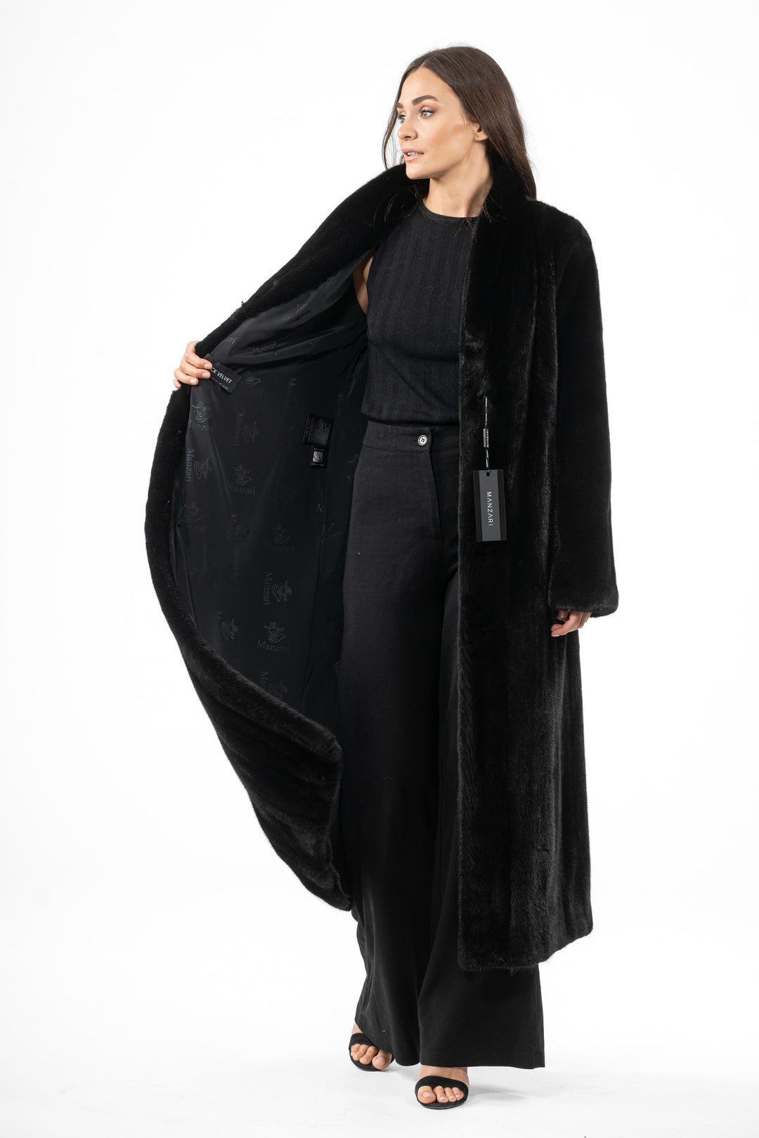 Manzari Black Mink fur coat with a modern touch
