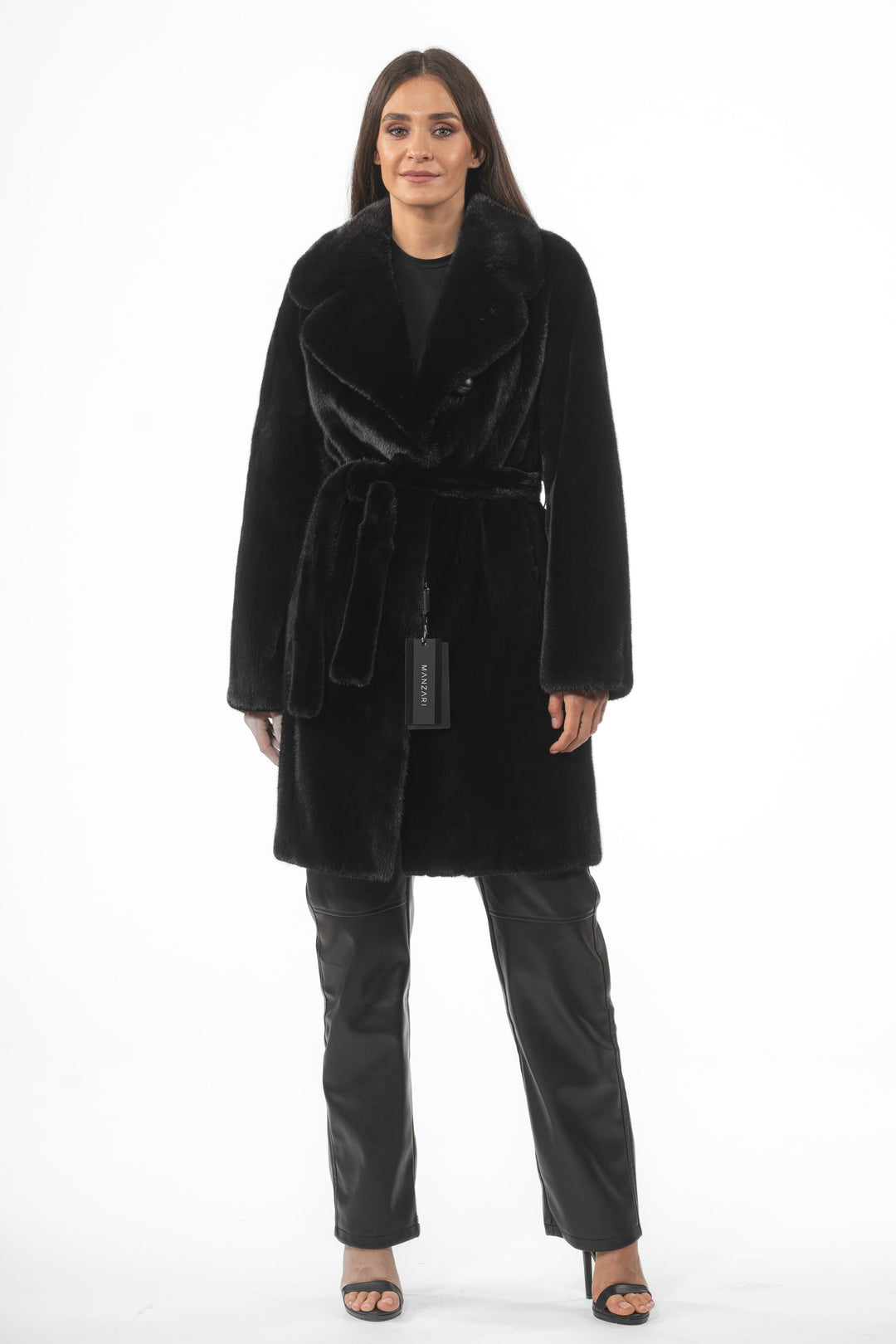 Model wearing a Black Mink fur coat
