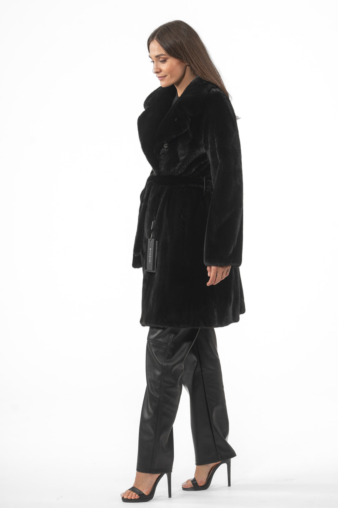 Manzari Black Mink fur coat for timeless elegance