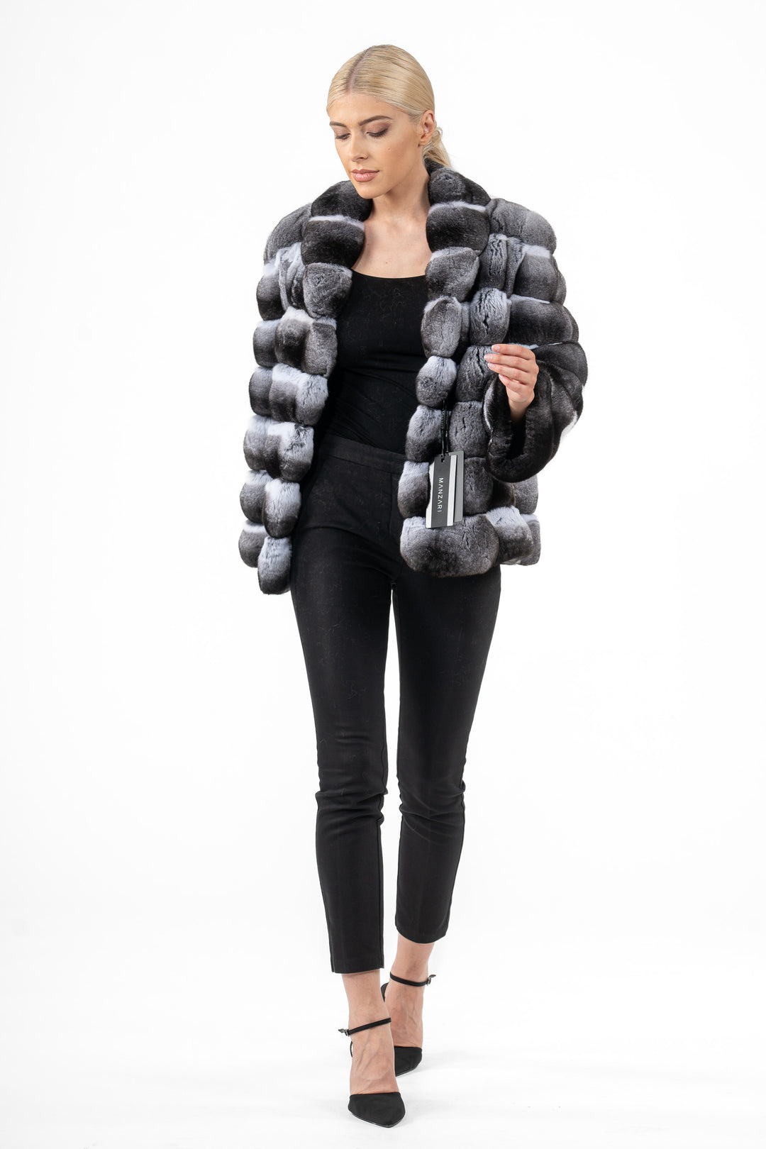 Chic Natural Chinchilla fur coat by manzari for a bold statement