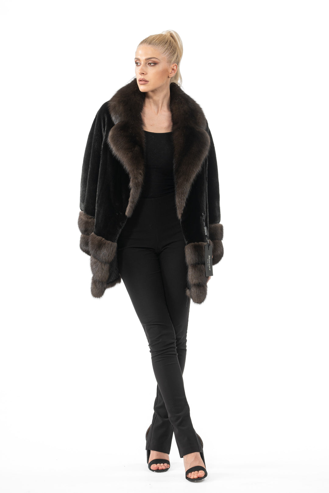 Chic Black Velvet Mink fur coat by manzari for a bold statement