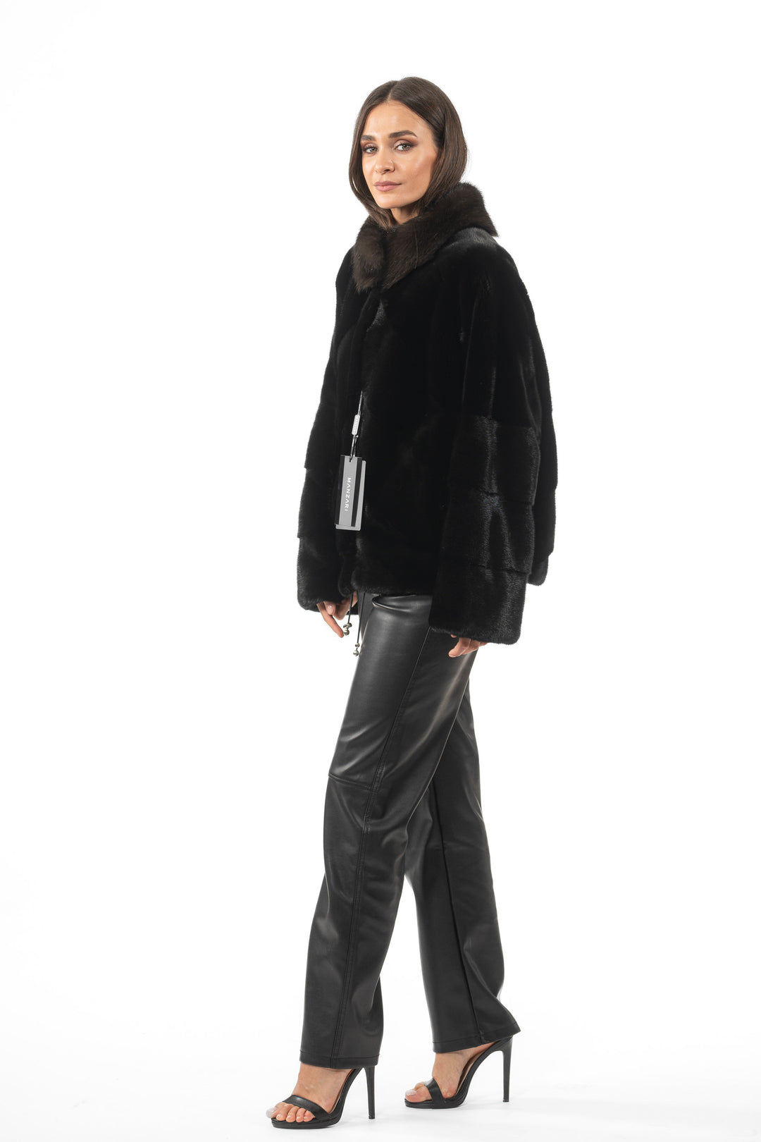 Chic Black Velvet Mink fur coat by manzari for a bold statement