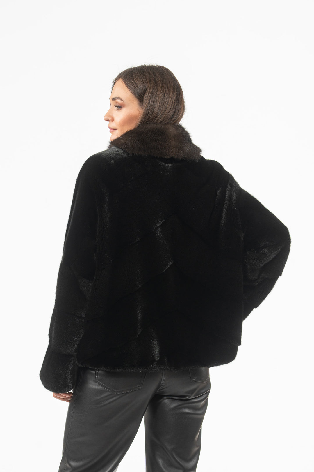Chic Black Velvet Mink fur coat by manzari for a bold statement