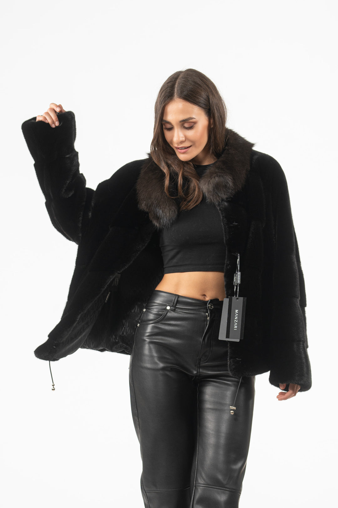 Manzari Black Velvet Mink fur coat for timeless elegance