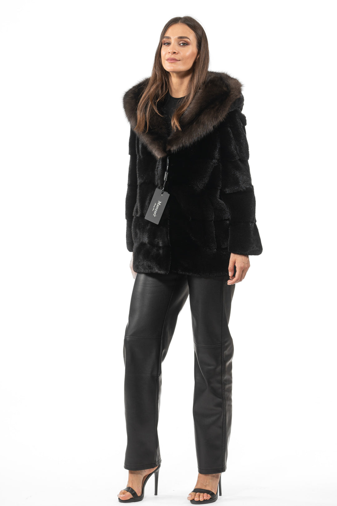 Model wearing a Black Mink fur coat