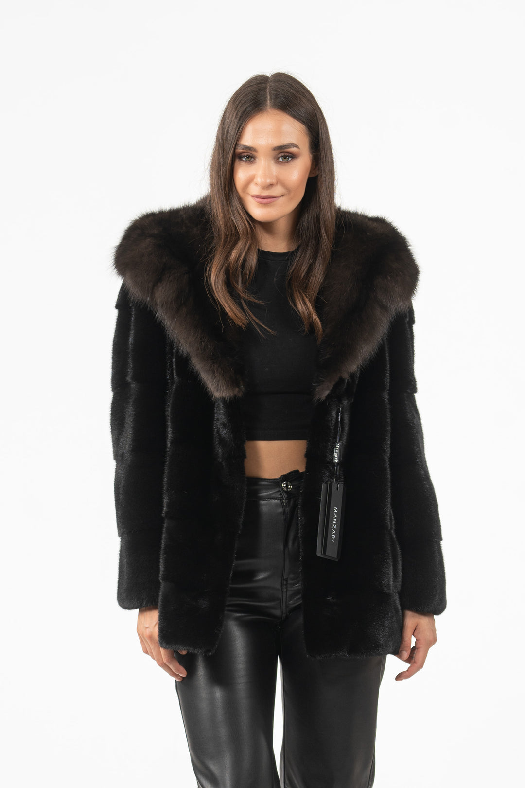 Manzari Black Mink fur coat with a modern touch